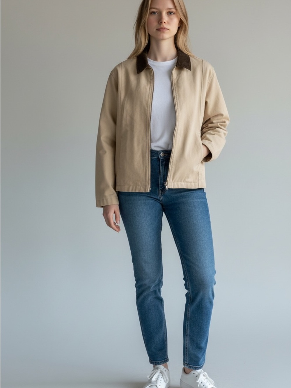wild fable Beige Utility Jacket with Dark Brown Collar